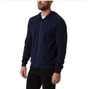 32 Degrees Mens XL Full Zip Stretch Hoodie Midweight Textured Jacket Pocket Blue